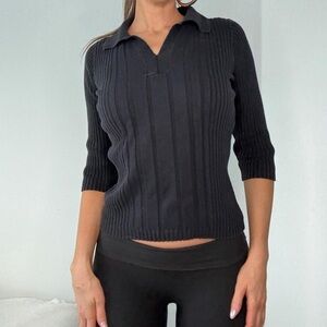 Vintage Black Ribbed Collared Sweater